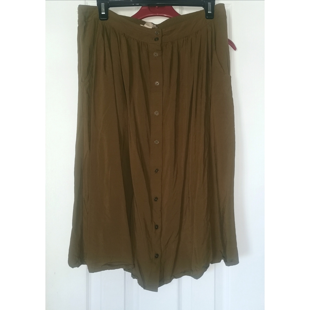 Olive green button down midi skirt